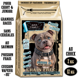 Menu BULLY JUNIOR XL - by MAX FAMILY - CROQUETTE SANS CEREALE POUR CHIOT XL LARGE GRANDES RACES et RACES GEANTES