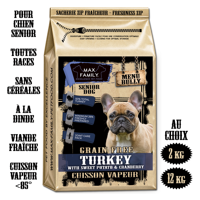MENU Bully SENIOR Turkey - by MAX FAMILY - FRESH GRAIN FREE - Croquette à la dinde sans céréales pour chien senior
