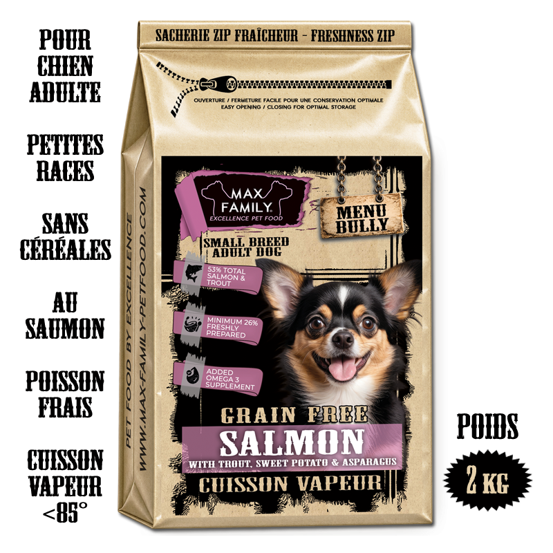 Menu BULLY SMALL Salmon - by MAX FAMILY - croquette sans céréale SAUMON pour petites races