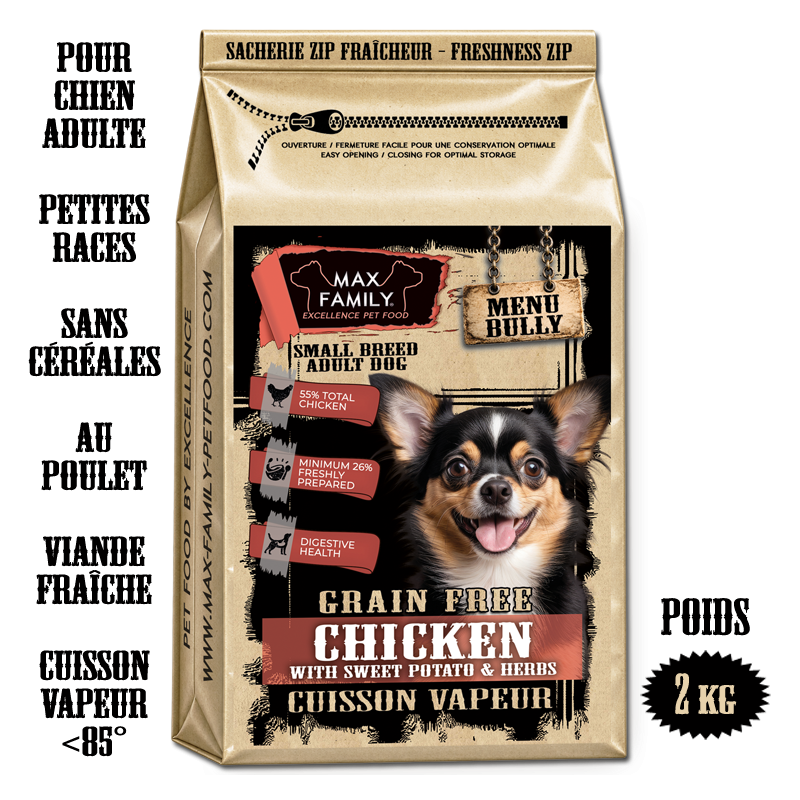 Menu BULLY SMALL CHICKEN - by MAX FAMILY - croquette sans céréale POULET pour petites races